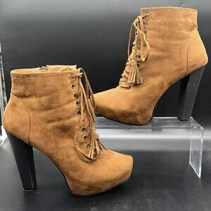 Torrid Womens 10 Brown Suede Lace Up Heeled Combat Booties